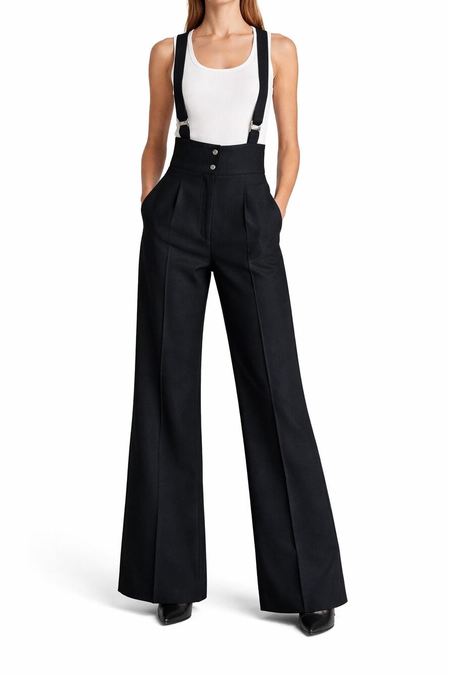 1970s Feller Austria Black Suspender Wide-Leg Stirrp Trousers Size small